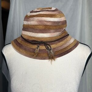 3/$20 💥 Route 66 Bucket Hat With Feather Bow Detail Brown & Tan Stripe Corduroy